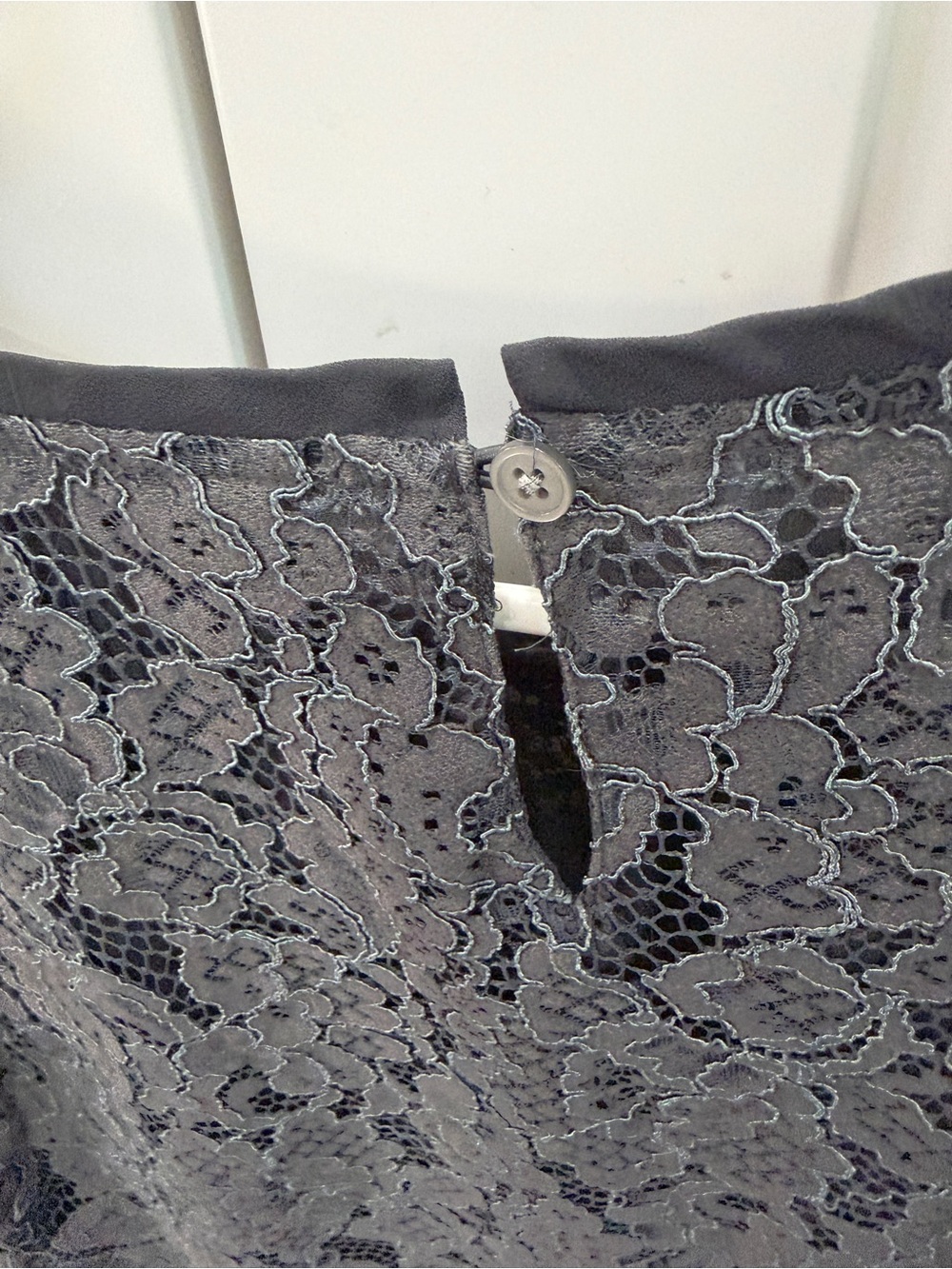 LOFT Charcoal Gray Lace Cap-Sleeve Blouse - Picture 6 of 6